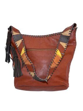 Y2K Steven Faux Leather Patchwork Shoulder Bag Crescent Hobo Tassels Western